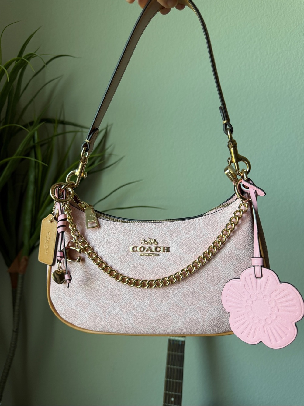 Coach Pink Powder Charms Shoulder Bag with Gold Chain